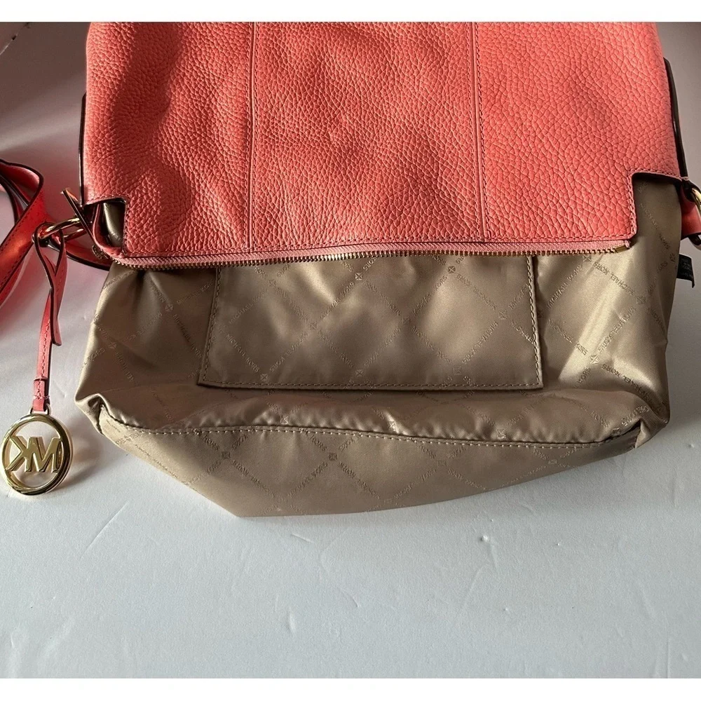 Michael Kors Brooke Medium Pebbled Leather Shoulder Crossbody Bag Grapefruit